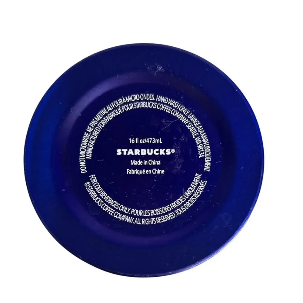 Starbucks Cobalt Blue Metallic Embossed Cold Cup Tumbler Lid No Straw 16 oz